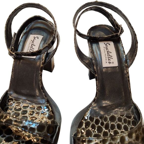 Vintage Seychelles Size 6 M California Block Heels Leather Black Animal Print - Picture 3 of 10
